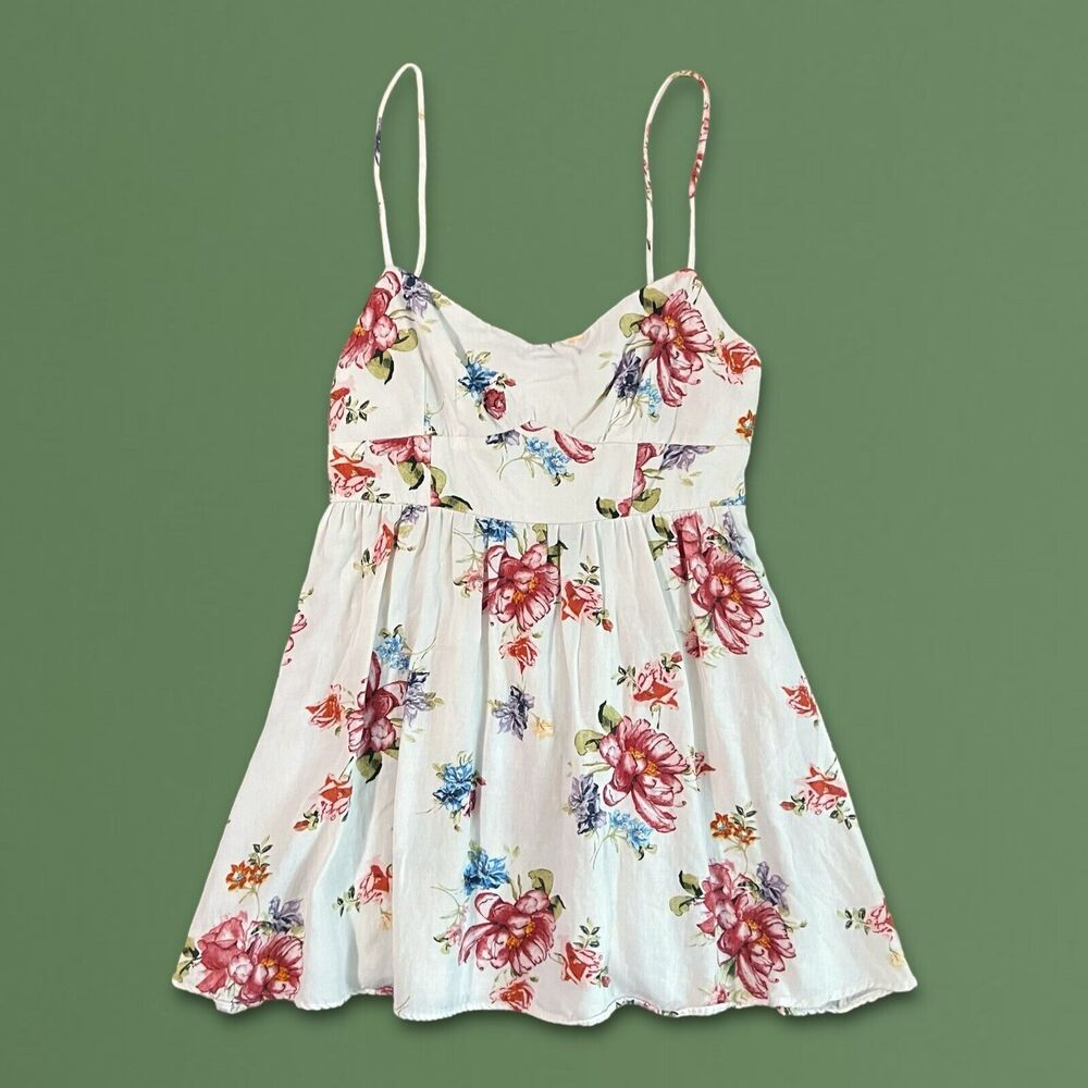 Zara Corset Style Cream Floral Cottagecore Camisole Mini Sun Dress Size Medium - Picture 7 of 13